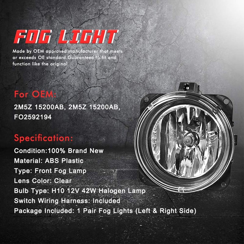 A ABIGAIL Driving Fog Lights Lamps Replacement for 05-06 Ford Escape, 03-04 Ford Mustang Cobra (SVT Model Only), 02-04 Ford Focus SVT, 2002 Lincoln LS with H10 12V 42W Halogen Bulbs (Clear Lens) - Image 4